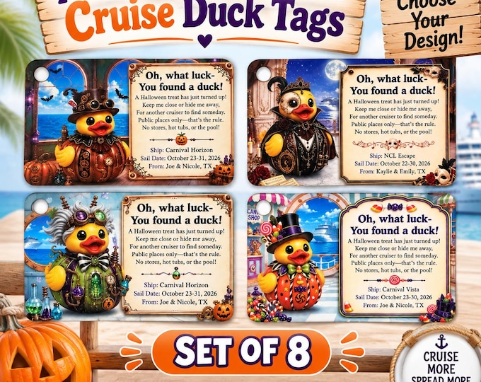 Personalized Halloween Cruise Duck Tags, Set of 8, Custom Hiding Tags