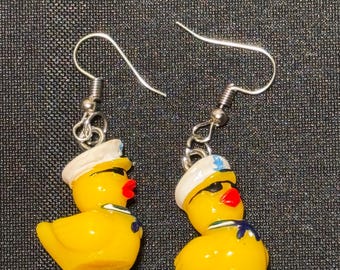 Resin Mini Sailor Duck Earrings, Cruise Ship Jewelry, Lightweight Dangles