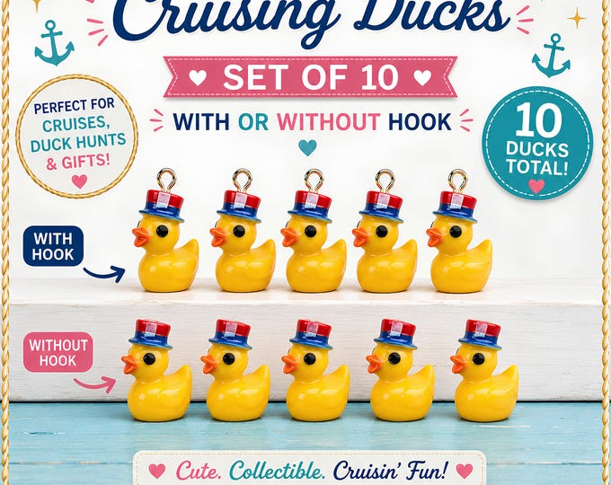 10 Mini Rubber Duck Charms – Patriotic Hat, 4th of July Craft Supplies
