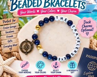 Custom Beaded Bracelet with Personalized Wording | Choose Your Colors & Charm | Handmade Stretch Bracelet Gift