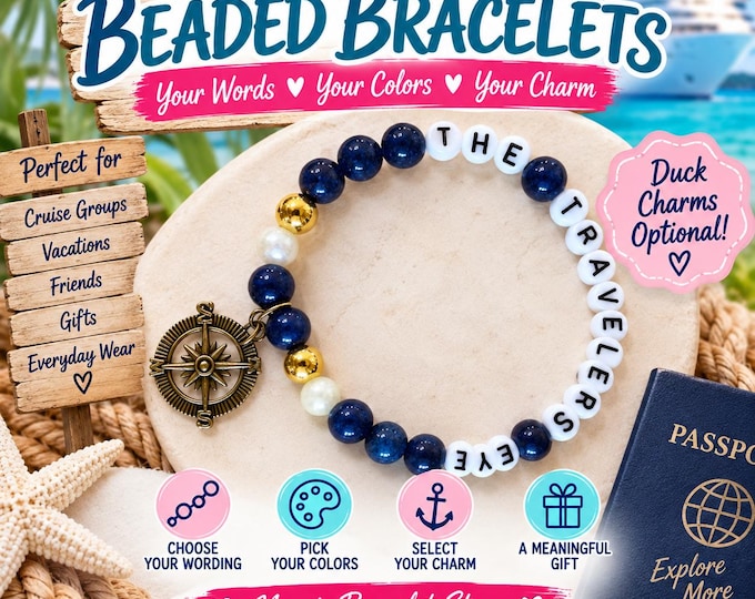 Custom Beaded Bracelet with Personalized Wording | Choose Your Colors & Charm | Handmade Stretch Bracelet Gift