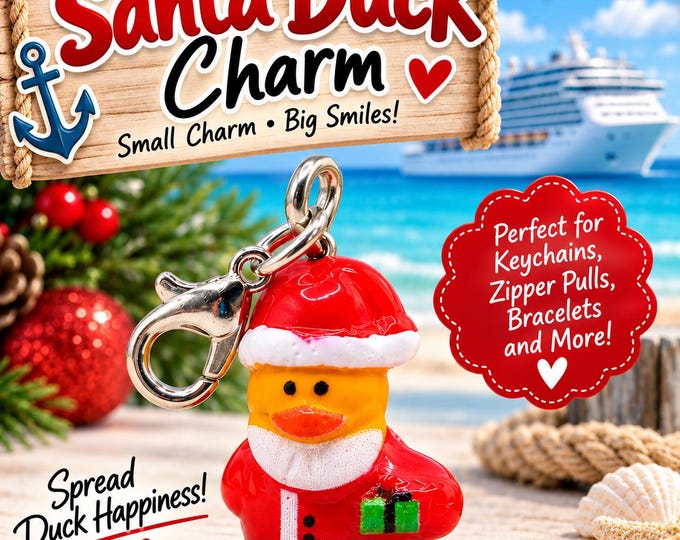 Mini Santa Duck Charm with Lobster Clasp, Christmas Zipper Pull, Cruise Gift