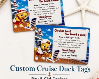 Cruise Duck Tag Set of 8, Personalized Boy or Girl Detective Designs