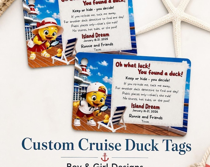 Custom Cruise Duck Tags | Personalized Boy or Girl Detective Designs (Set of 8)