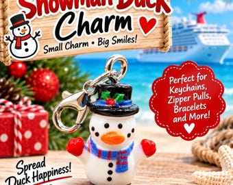 Mini Snowman Duck Charm with Lobster Clasp, Holiday Zipper Pull, Cruise Gift