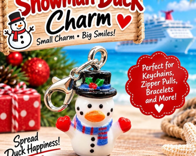 Mini Snowman Duck Charm with Lobster Clasp, Holiday Zipper Pull, Cruise Gift