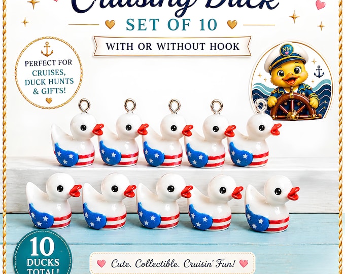 10 Mini Patriotic Duck Charms – Fourth of July Craft Supplies - with small imperfections