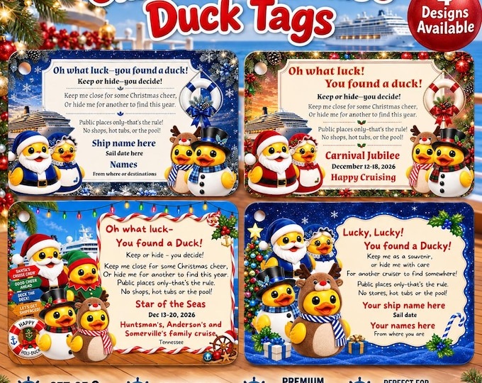 Personalized Christmas Cruise Duck Tags, Set of 8, Holiday Cruising
