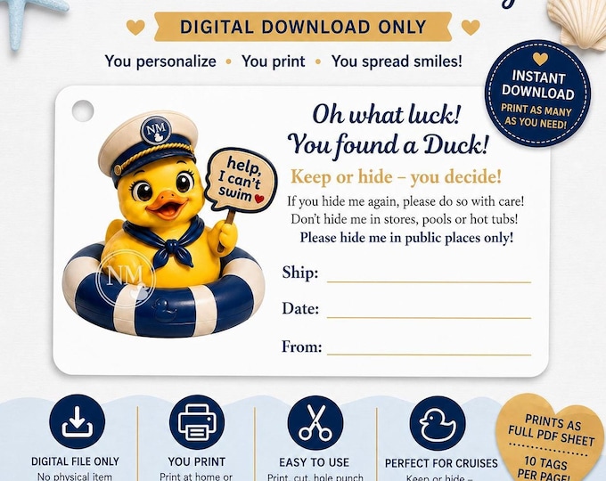 Cruise Duck Tag Printable PDF | Avery 8371 Template, Instant Digital Download