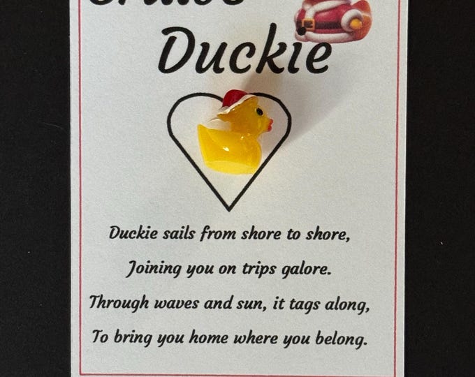Christmas Cruise Duckie with Santa Hat Charm Card, Holiday Travel Gift, Cabin Gift Exchange