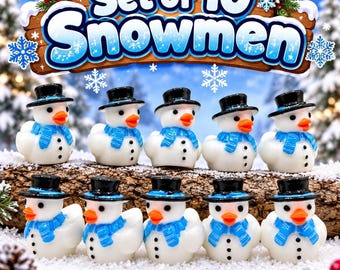 Mini Snowman Ducks Set of 10, White Christmas Cruise Duckies with Optional Hooks