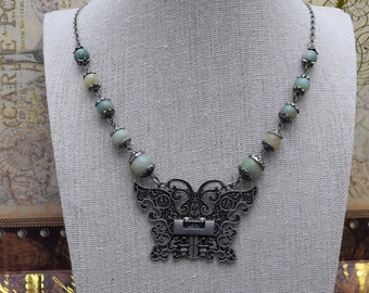 Door to a Lost City --Green Amazonite Beads and Chinese Scrollwork