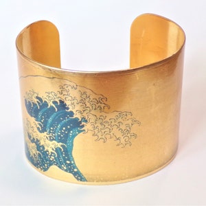 Great Wave Off Kanagawa by Hokusai fine art cuff bracelet