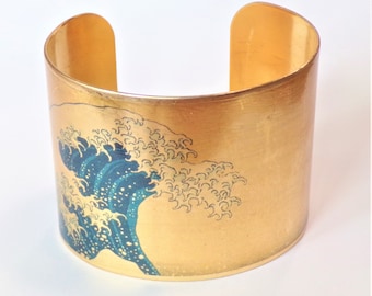 Great Wave Off Kanagawa by Hokusai fine art cuff bracelet