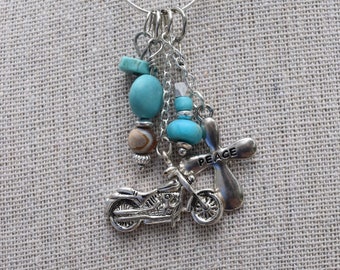 Peace on the Open Road --Motorcycle Necklace in Turquoise and Silver