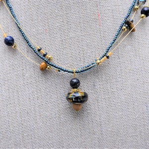 Art Inspired --Vincent Van Gogh Necklace in dark blue, warm gold, and ochre