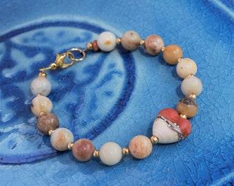 Heart of Stone --Red Heart Bracelet, gemstone and lampwork glass