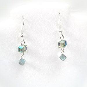 Crystal Cube Earrings in Translucent Aqua