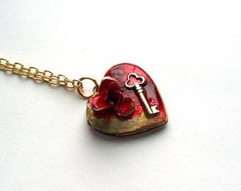 Steampunk Heart Necklace Locket "Key to my Heart" Valentine Necklace