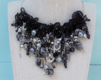 Fascination -- Statement Necklace in Black and Silver --OOAK