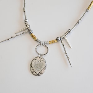 Rock & Roll Necklace Heart and Spikes in Silver and Gold