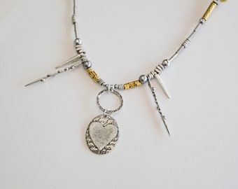 Rock & Roll Necklace Heart and Spikes in Silver and Gold
