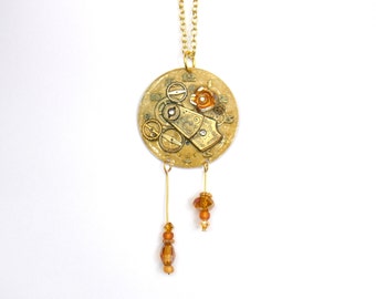 Victorian Steampunk Necklace "The Golden Rose of Summer"