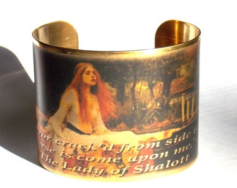 Lady of Shalott Cuff Bracelet --Waterhouse Painting and Tennyson Poem