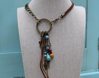 The Wind at Your Back Bohemian Necklace with Leather and Beads