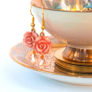 Rose Earrings Pink Fairytale Earrings image 1