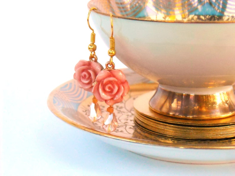 Rose Earrings Pink Fairytale Earrings image 1