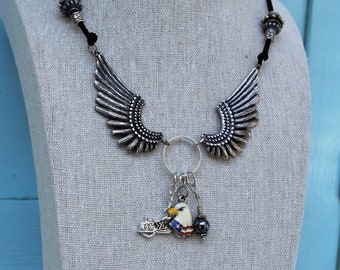 On the Wind --Motorcycle and Eagle Necklace in Silver