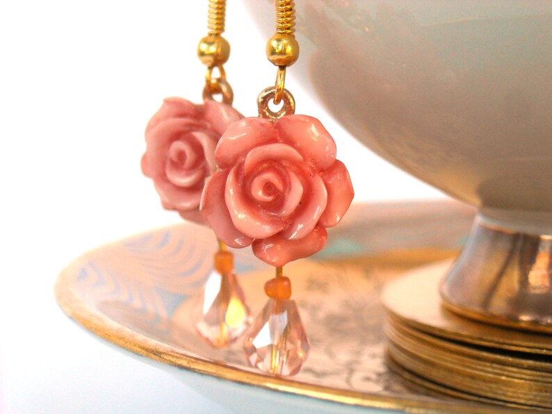 Rose Earrings Pink Fairytale Earrings image 3