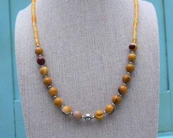 Warm Days and Warm Nights --Ochre Jasper Necklace and Earrings Set featuring Sun and Moon