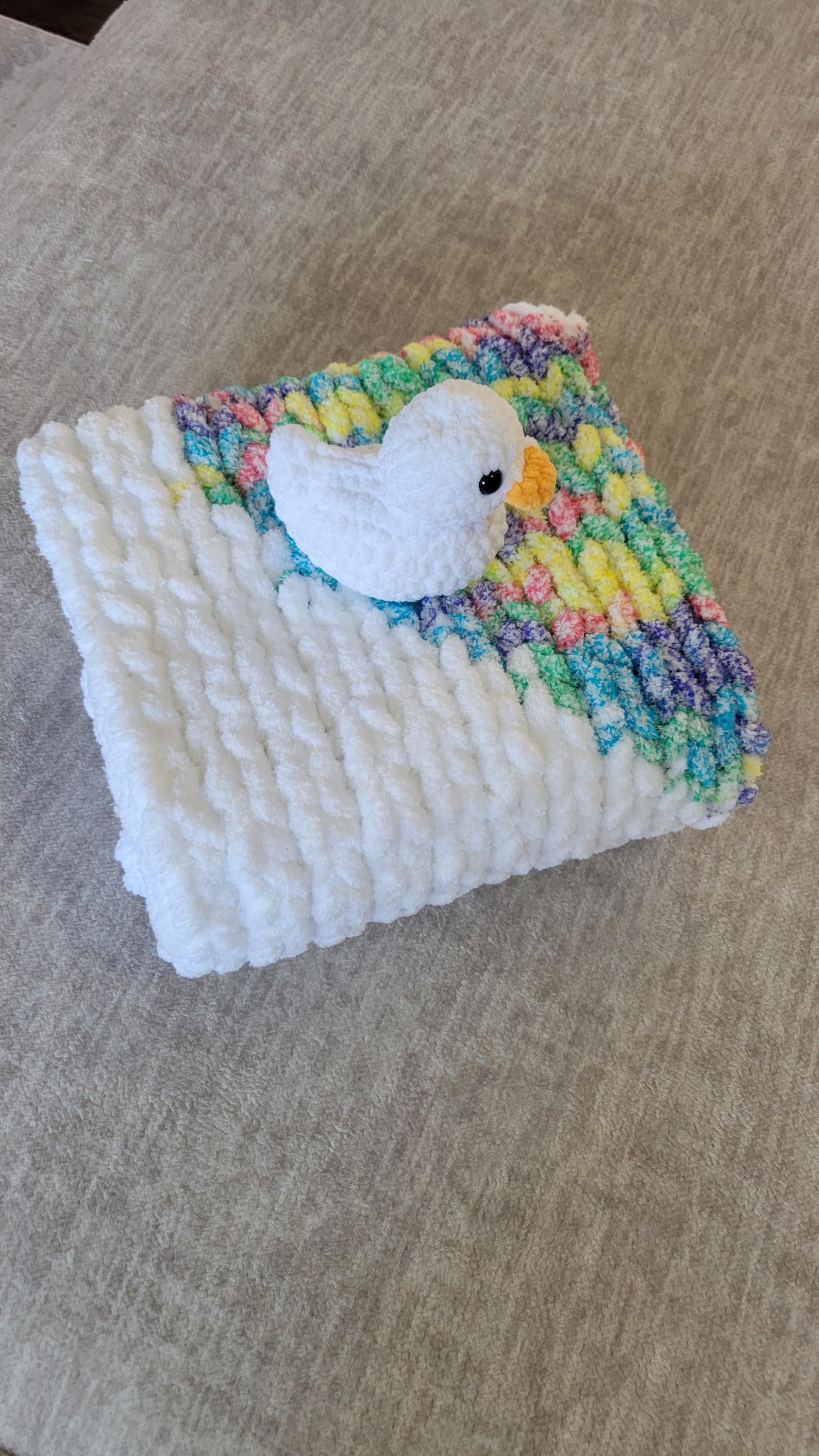 Rainbow Heart Baby Blanket + Stuffed Rubber Ducky - Extra Soft - Baby
