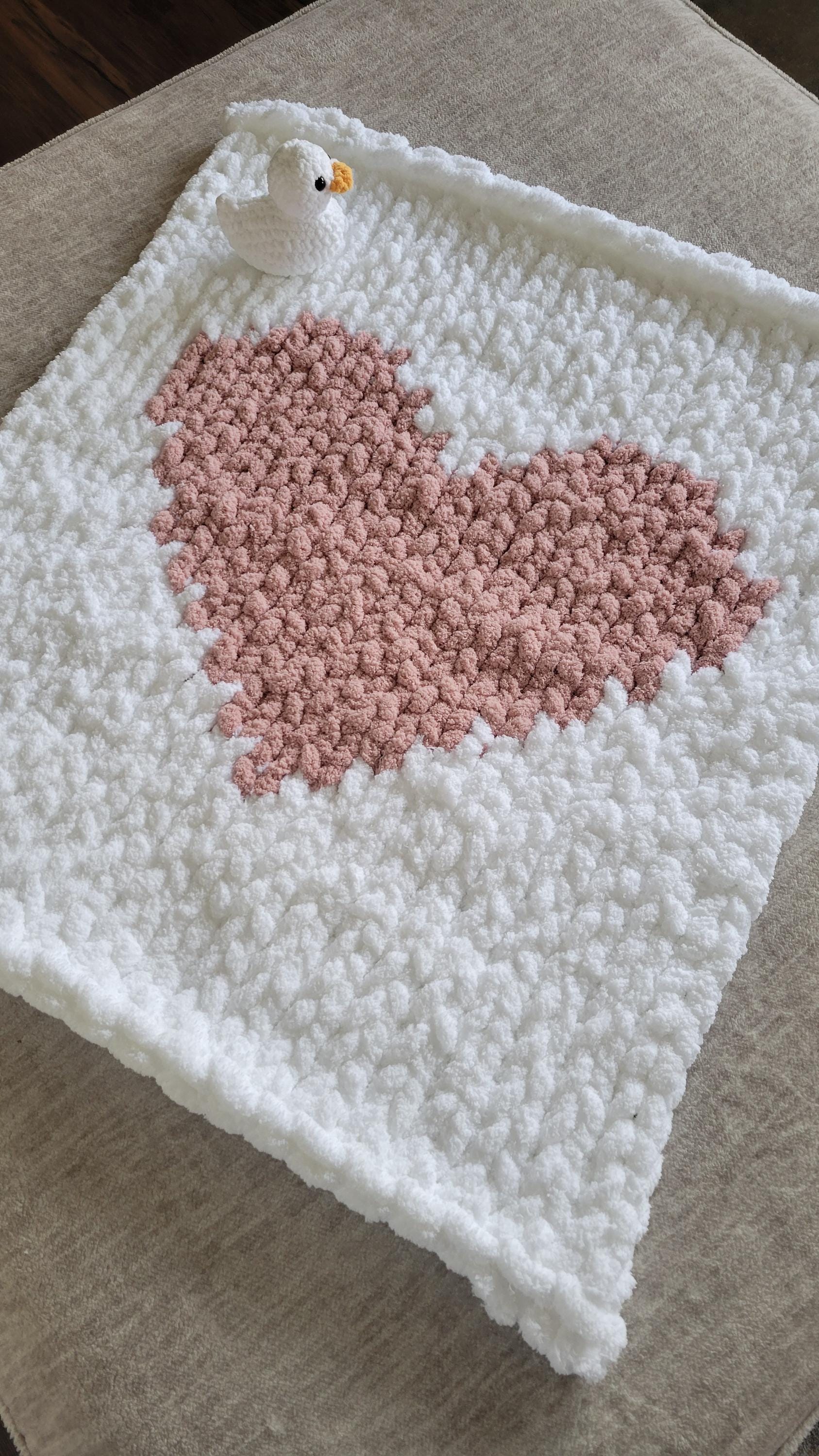 Pink & White Heart Baby Blanket + Stuffed Rubber Ducky - Extra Soft