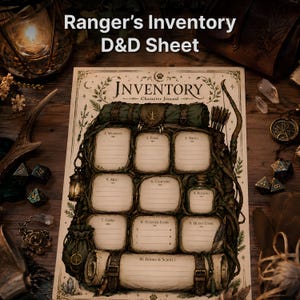 Printbaar inventarisformulier voor rangers | Pagina voor een D&D-personagedagboek | Rugzaktracker voor fantasy-RPG's (PDF)