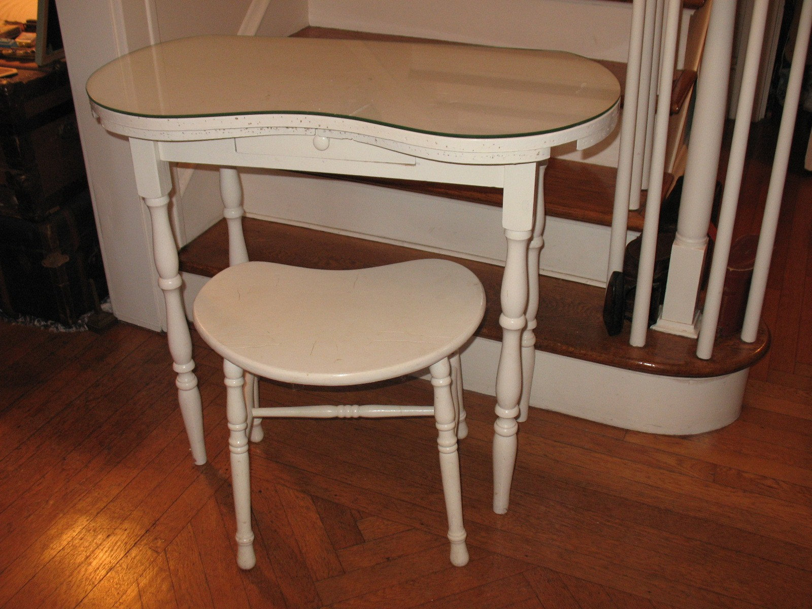 Vintage Kidney Shaped Vanity Dressing Table with Glass Top & Etsy