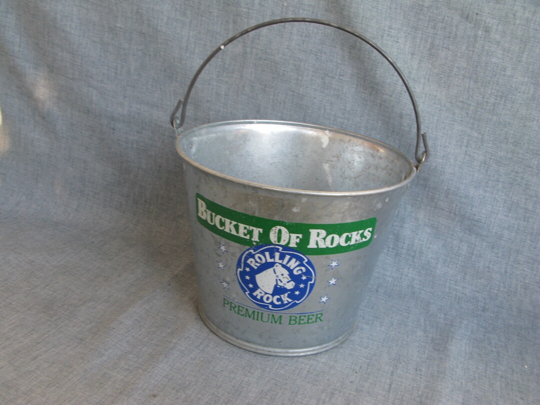Vintage Rolling Rock Beer Bucket of Rocks Galvanized Bucket Collectible
