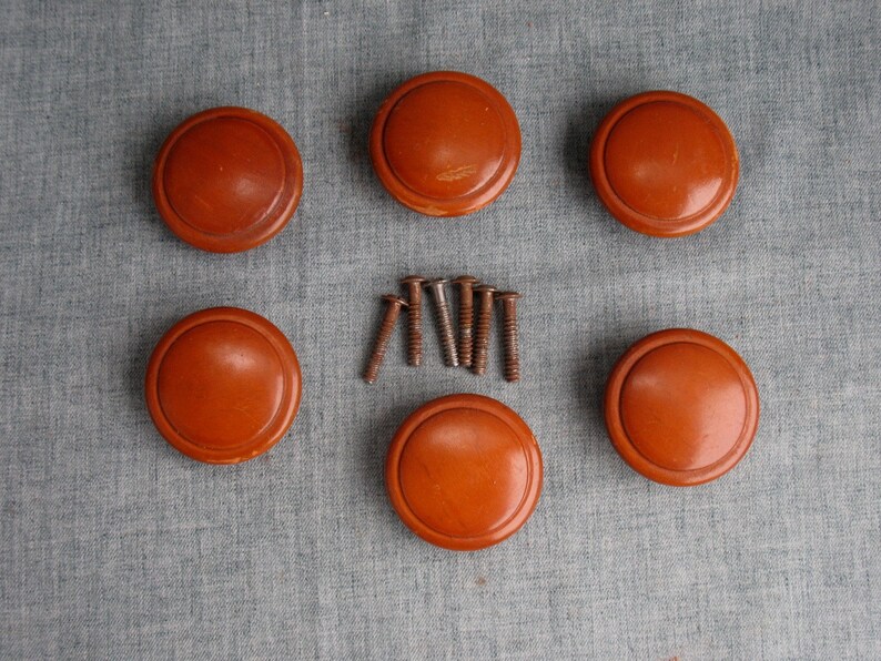 6 Vintage Wood Maple Drawer Pulls Round Dresser Cabinet Etsy