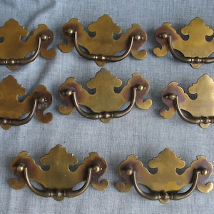 8 Vintage Chippendale Brass Batwing Drawer Pulls Hardware Drop Bail