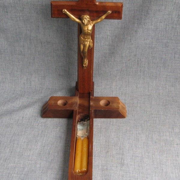 Vintage Last Rites Set Sick Call Crucifix Cross Set Complete Jesus Religious Wood Cross Christian