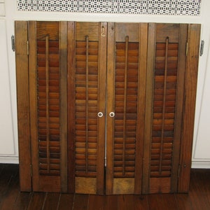 4 Vintage Shutter Panels Interior Wood Louver Shutters Window Treatment