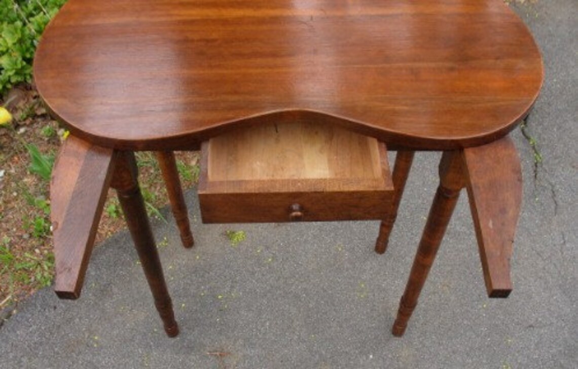 Vintage Wood Kidney Shaped Vanity Table Dressing Table Sewing Etsy