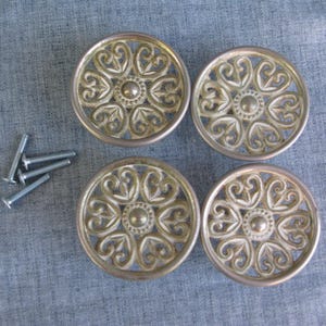 Vintage French Provincial Round Drawer Knobs Dresser Pulls Heart Design 2 1/4" Salvaged Vintage Hardware Home Decor