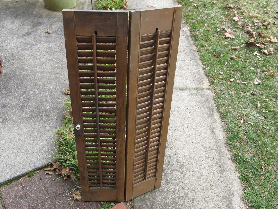 2 Vintage Shutter Panels Interior Wood Louver Shutters Wedding Reception Card Holder Window
