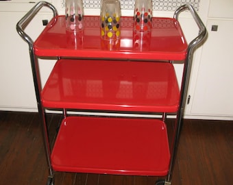Vintage COSCO Retro 3 Tier Rolling Cart Serving Tray Utility Cart on Wheels with 2 Handles