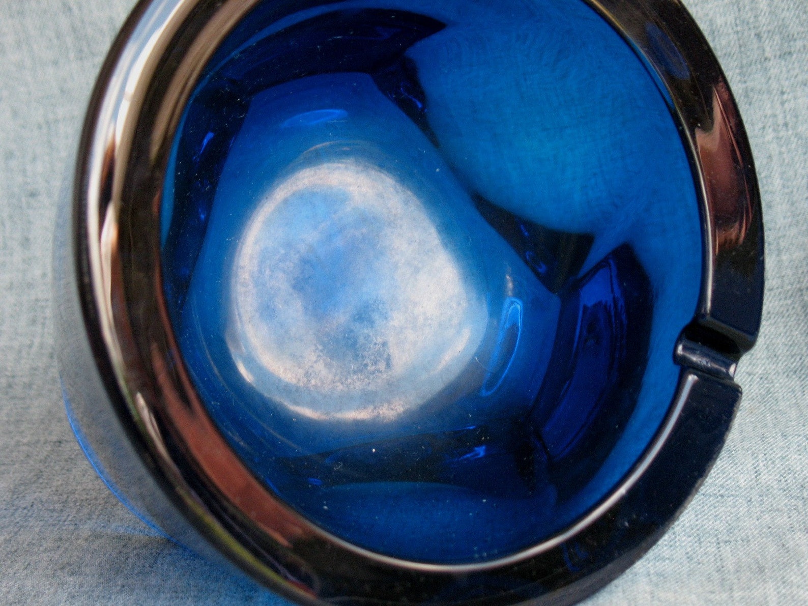 Vintage Cobalt Blue Glass Ashtray w/ Lighter set Slash Orb Etsy