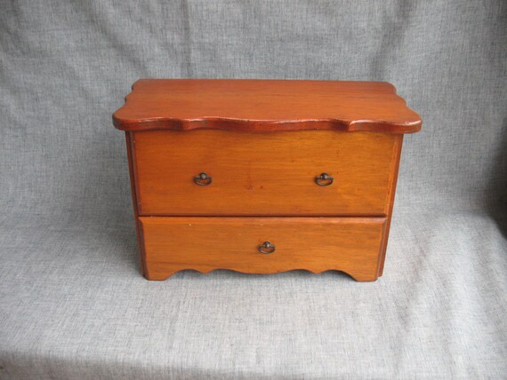 Vintage Wood Jewelry Box Dresser Caddy Flip Top Lid with Drawer Handmade One-Of-A-Kind