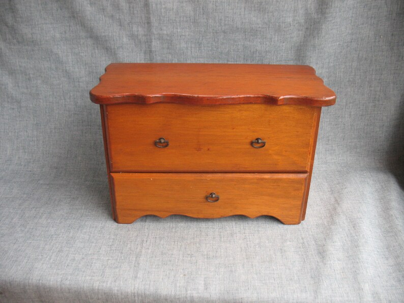 Vintage Wood Jewelry Box Dresser Caddy Flip Top Lid with Drawer Handmade One-Of-A-Kind